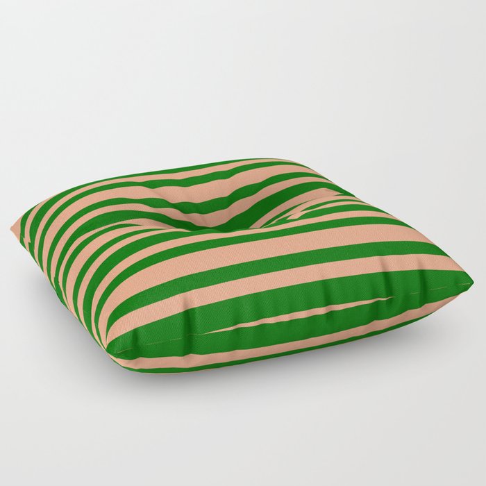 Dark Green & Light Salmon Colored Striped/Lined Pattern Floor Pillow