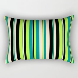 [ Thumbnail: Light Green, Teal, Bisque & Black Colored Lined/Striped Pattern Rectangular Pillow ]