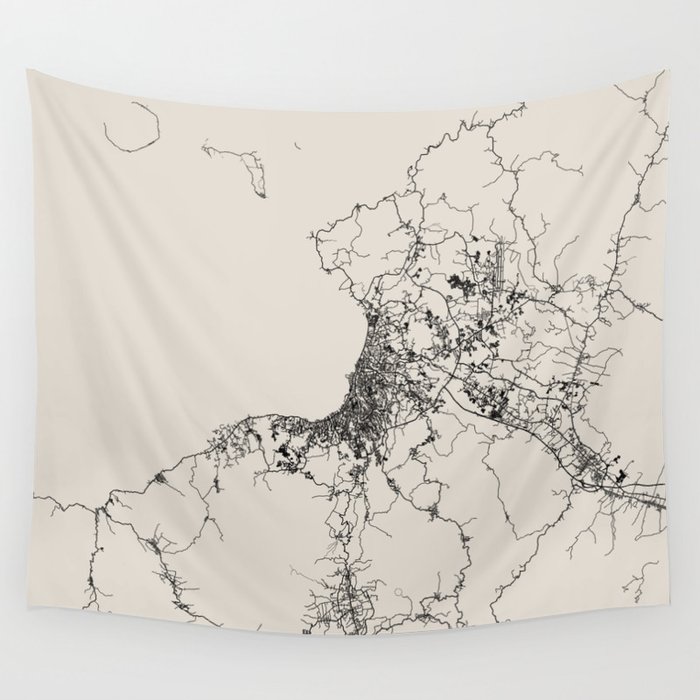 Indonesia, Manado - Black & White Map Wall Tapestry