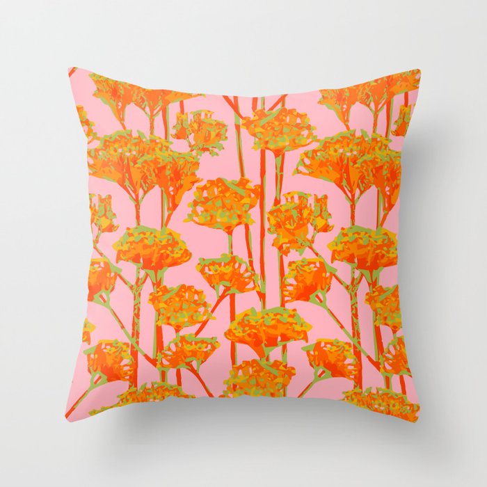 SUNSHINE-Y Abstract Floral Summer Bright Botanical in Coral Orange Yellow Green on Blush - UnBlink Studio by Jackie Tahara Throw Pillow