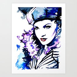 Madame / Watercolor portrait fashion illustration beautiful woman vogue cover vintage pop art Art Print