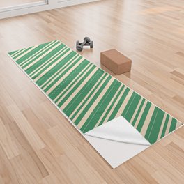 [ Thumbnail: Sea Green & Bisque Colored Lined Pattern Yoga Towel ]