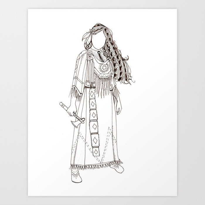 Native American Woman Warrior With Tomahawk Art Print By