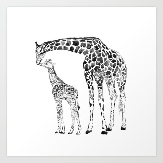 Giraffes, black and white Art Print