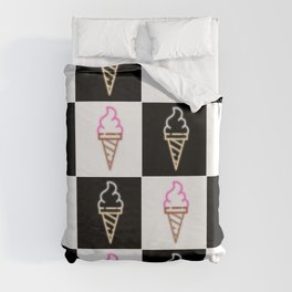 time for ice cream neon sign checkerboard block Duvet Cover