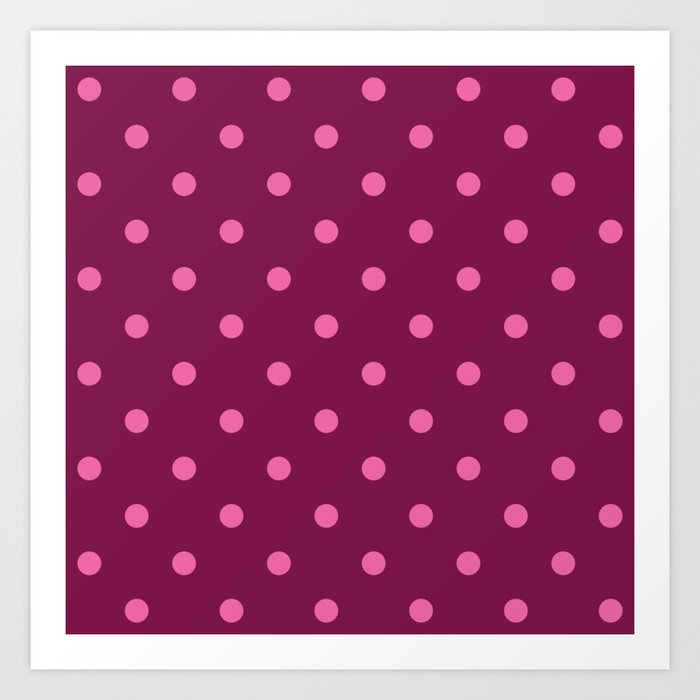 Retro Valentine's pink polka dots burgundy pattern Art Print