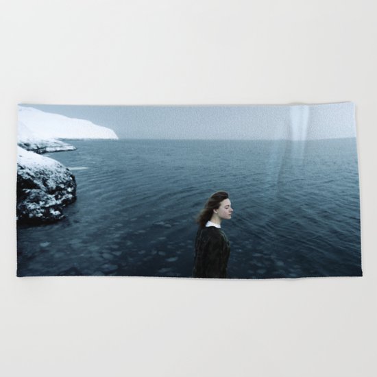 Girl ocean ice mountain Beach Towel