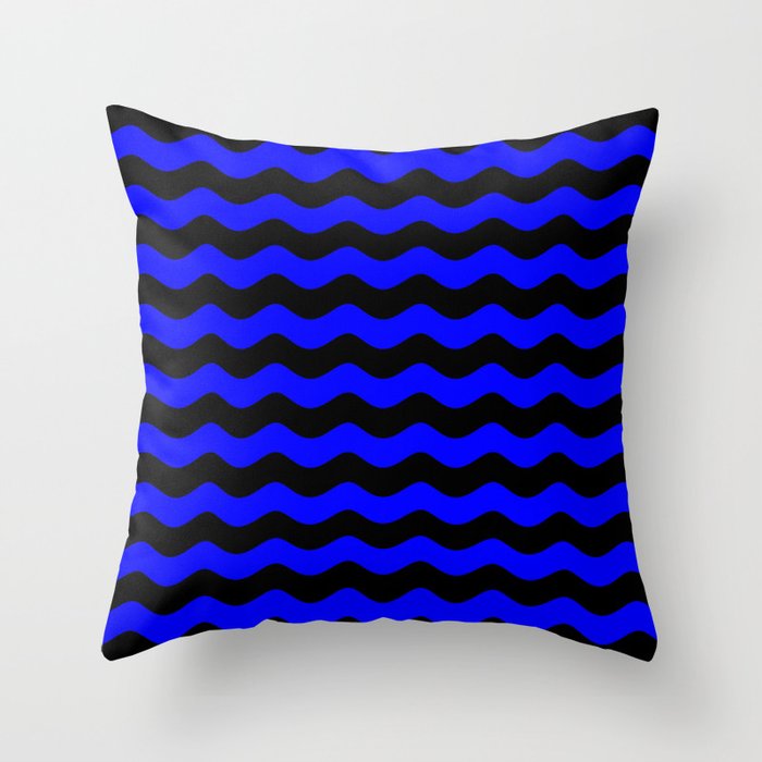 Sea Waves (Black & Blue Pattern) Throw Pillow