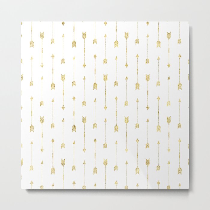 White And Gold Glitter Arrow Pattern Metal Print