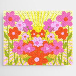 Sunny Spring Flowers Ombre Pink and Yellow Jigsaw Puzzle