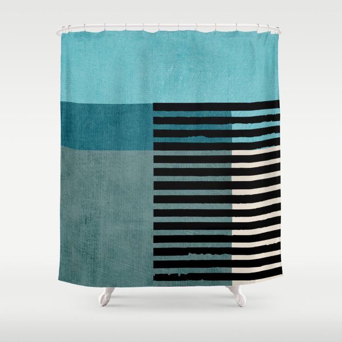 Blue Black Gray Abstract Bold Linen Wall Art 02 Shower Curtain