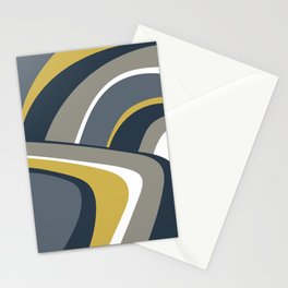 Retro Wavy Lines in Navy Blue, Grey and Yellow Stationery Card