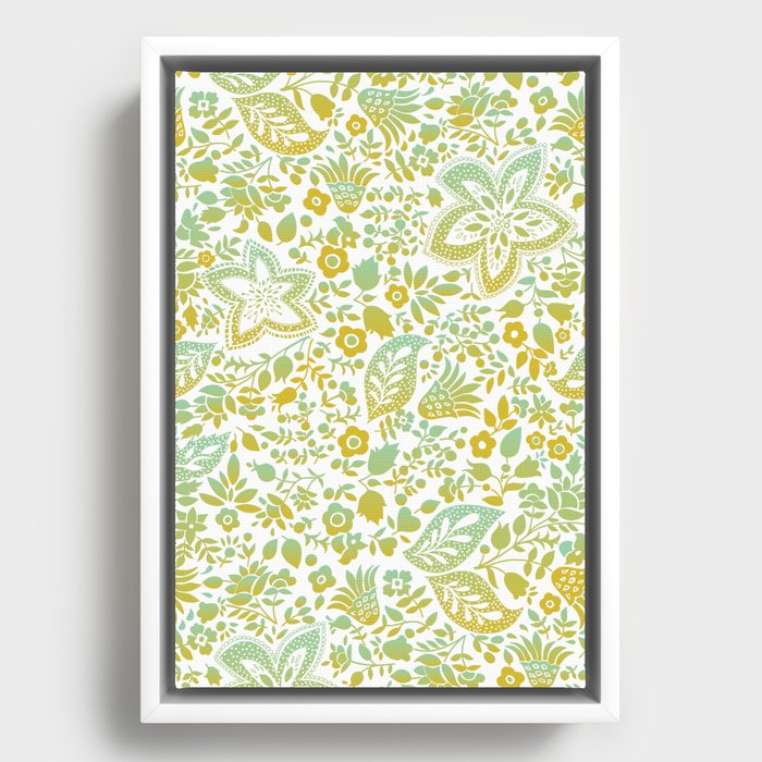 Blossoms and leaves brass ´n turquoise Gradient  Framed Canvas