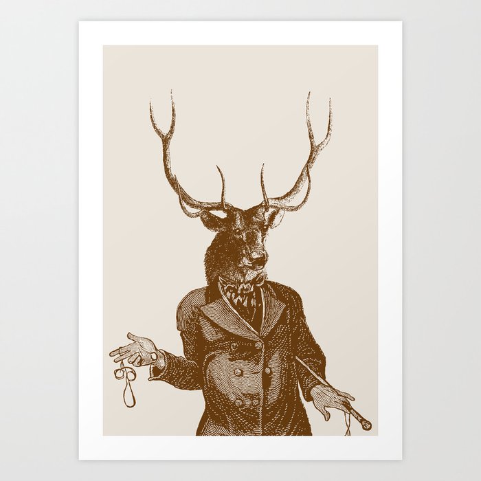 Dapper Deer Portrait | Dandy | Stag | Antlers | Anthropomorphic | No. 2 Art Print