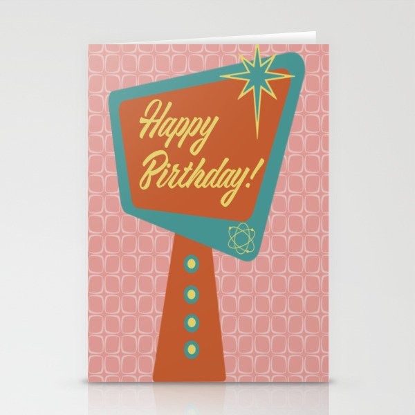 Midcentury Modern Marquee Happy Birthday Greeting Card Stationery Cards