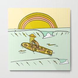 paddle on to new adventures // new year by surfy birdy Metal Print | Waves, Goodvibes, Rainbow, Surfybirdy, Surfart, Drawing, Curated, Positiveart, Radiate, Retrosurf 