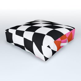 Warped Check Wave Trio Outdoor Floor Cushion | Curved, Blackandwhite, Pastel, Checker, Square, Colorful, 70S, Fun, Drawing, Warped 