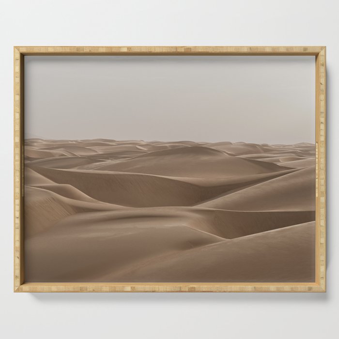 Sand dunes in Sahara desert cloudy sky brown color | Travel #society6 #landscape Serving Tray