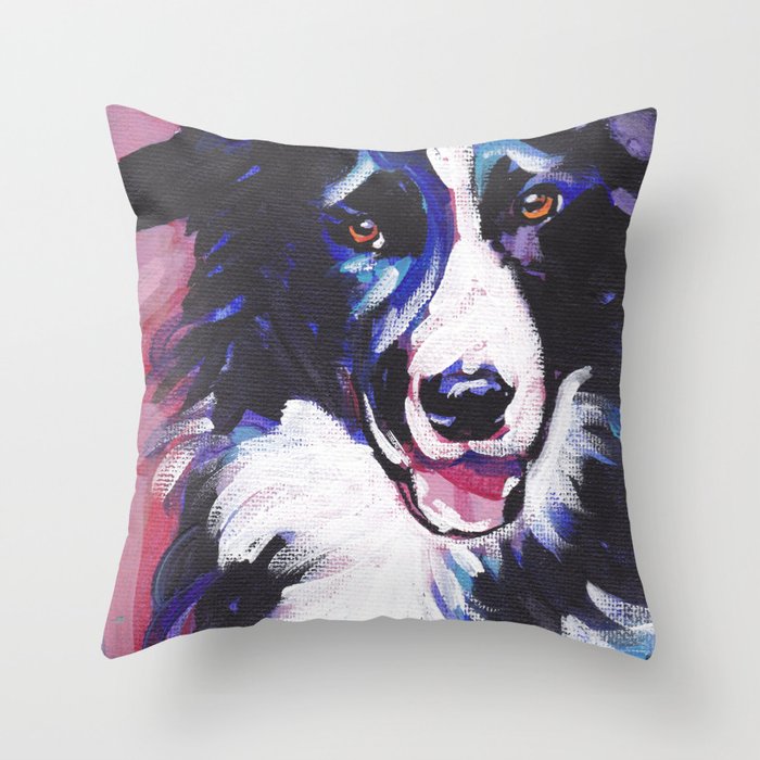 Fun Border Collie Dog Bright Colorful Pop Art Painting By Lea Throw Pillow By Wilddogs Society6