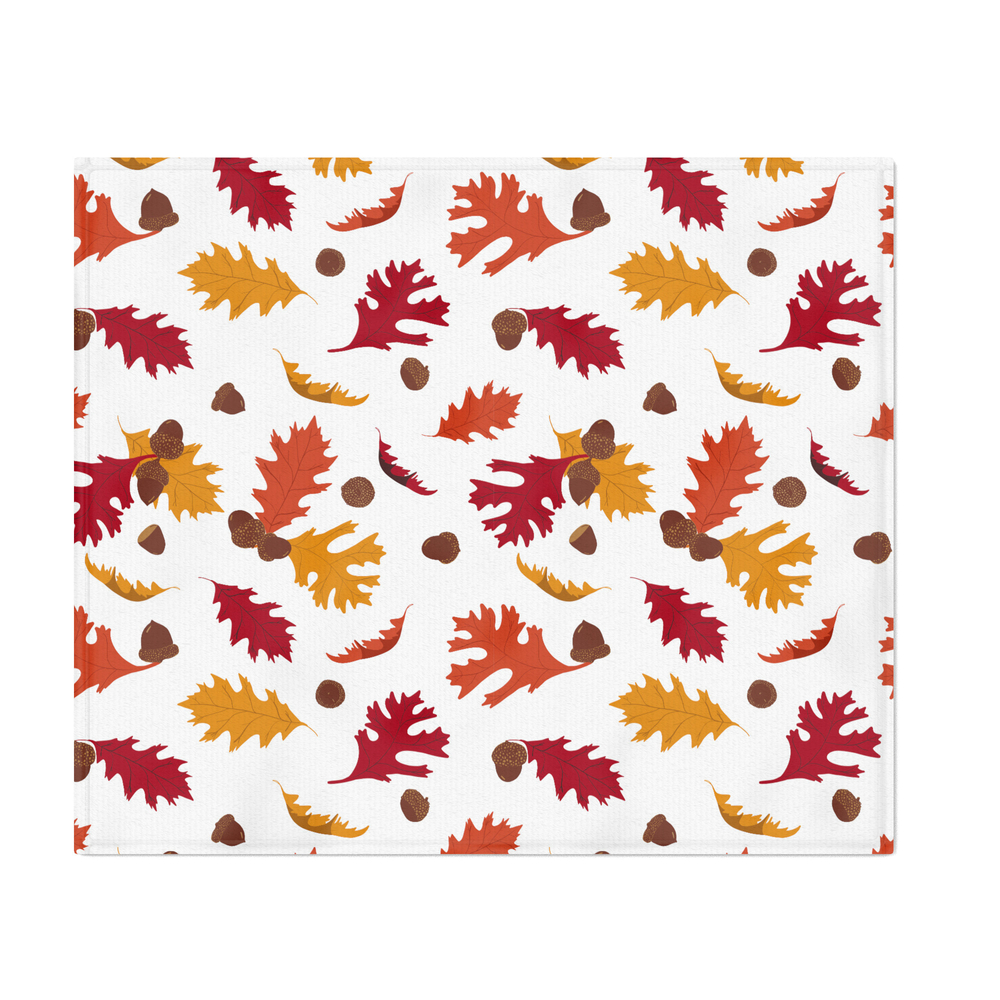Fall Leaves and Acorns on White Throw Blanket by anneappert