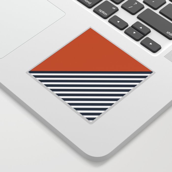 Color Block & Stripes Geometric Print, Orange, Navy and White Sticker