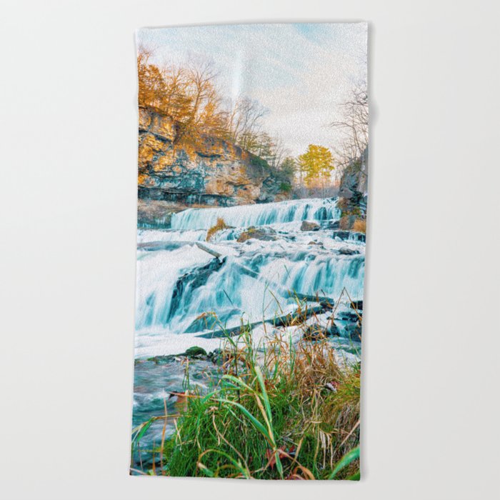 The Colorful Waterfall | Long Exposure Photography Beach Towel