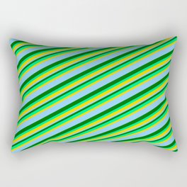 [ Thumbnail: Dark Green, Green, Yellow & Light Sky Blue Colored Lined Pattern Rectangular Pillow ]