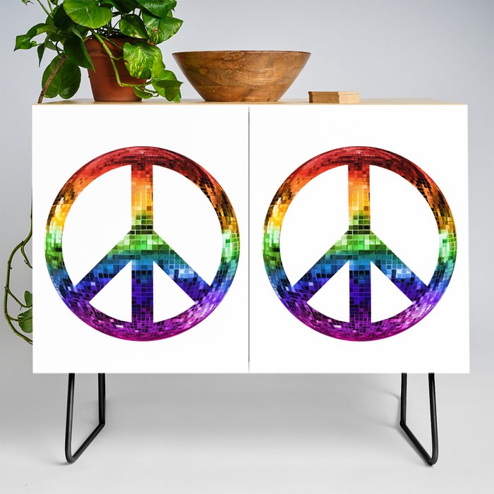 1970s Rainbow Disco Peace Sign Credenza