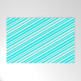 [ Thumbnail: Mint Cream & Aqua Colored Stripes Pattern Welcome Mat ]
