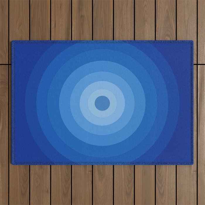 Blue Retro Bullseye Outdoor Rug