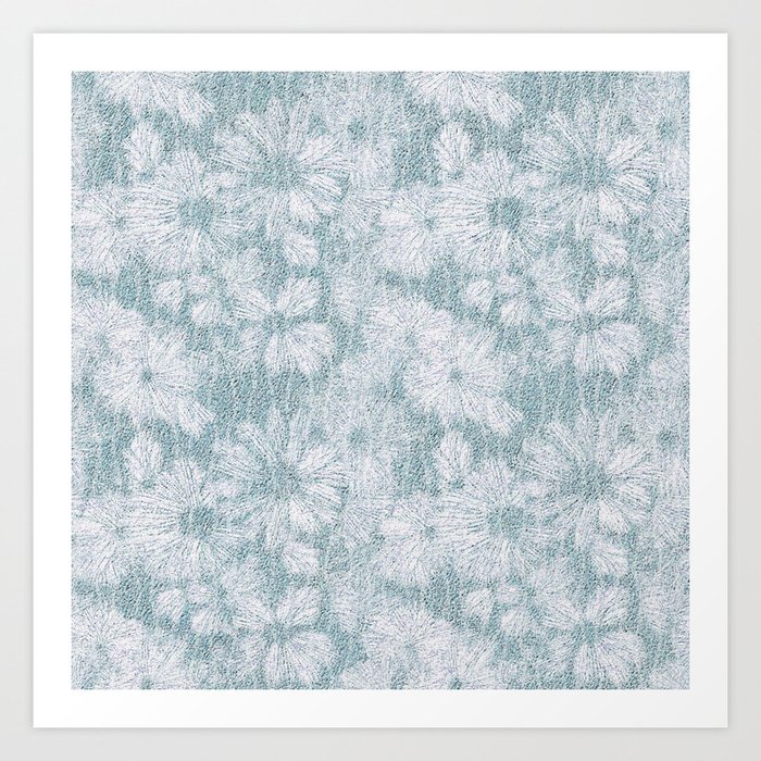 Shattered Daisy Textured in Soft Aqua Relief Art Print