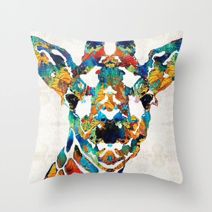 Colorful Giraffe Art - Curious - By Sharon Cummings Throw Pillow