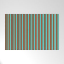 [ Thumbnail: Sienna & Turquoise Colored Striped/Lined Pattern Welcome Mat ]