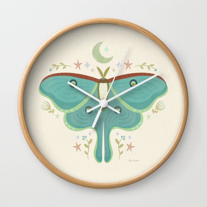 Luna Moth with Moon and Stars Wall Clock