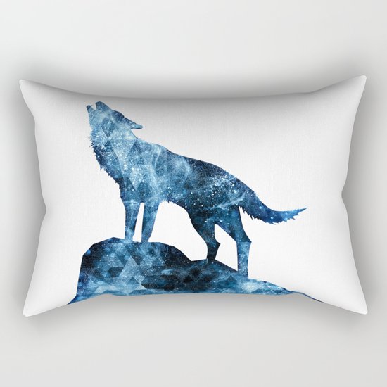 Howling Wolf blue sparkly smoke silhouette Rectangular Pillow