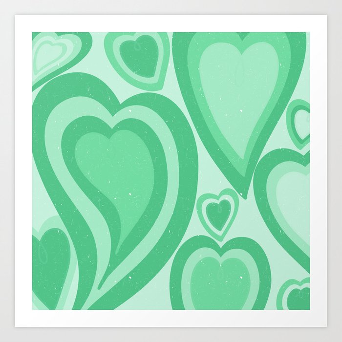 Matcha Sage Green Retro Hearts (xii 2021) Art Print