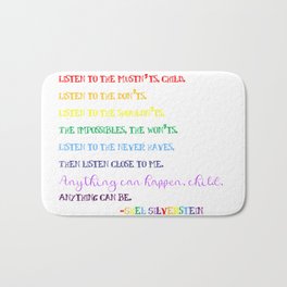 Listen to the Mustn'ts by Shel Silverstein - Child's Room/Nursery Bath Mat | Graphicdesign, Pattern, Anythingcanbe, Digital, Rainbow, Inspirational, Bright, Nursery, Curated, Impossible 