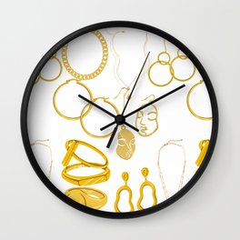 Neck gold Wall Clock | Chain, Earrings, Necklace, Goldandwhite, Goldjewelry, Bracelet, Fabric, Goldchain, Jewelryprint, Gold 