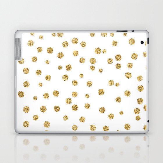 Gold glitter confetti on white - Metal gold dots Laptop & iPad Skin