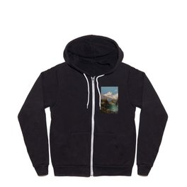 Snow-capped Rocky Mountains landscape painting by Thomas Moran Zip Hoodie