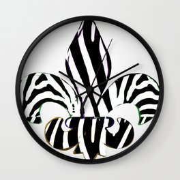 Black and White Zebra Stripe Fleur De Lis Wall Clock