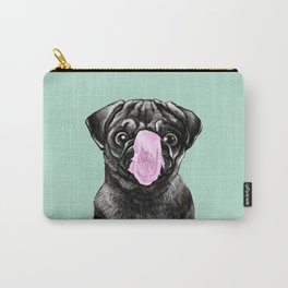 Bubble Gum Popped on Black Pug (3 in series of 3) Carry-All Pouch