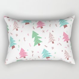 Modern pink green blue christmas tree snowflakes illustration pattern Rectangular Pillow