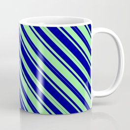 [ Thumbnail: Light Green & Dark Blue Colored Lined Pattern Coffee Mug ]
