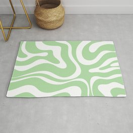 Modern Retro Liquid Swirl Abstract Pattern in Light Matcha Tea Green and White Area & Throw Rug