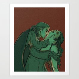 MIDNIGHT KISS Art Print | Digital, Kiss, Vampire, Spooky, Halloween, Portrait, Painting, Vampires 