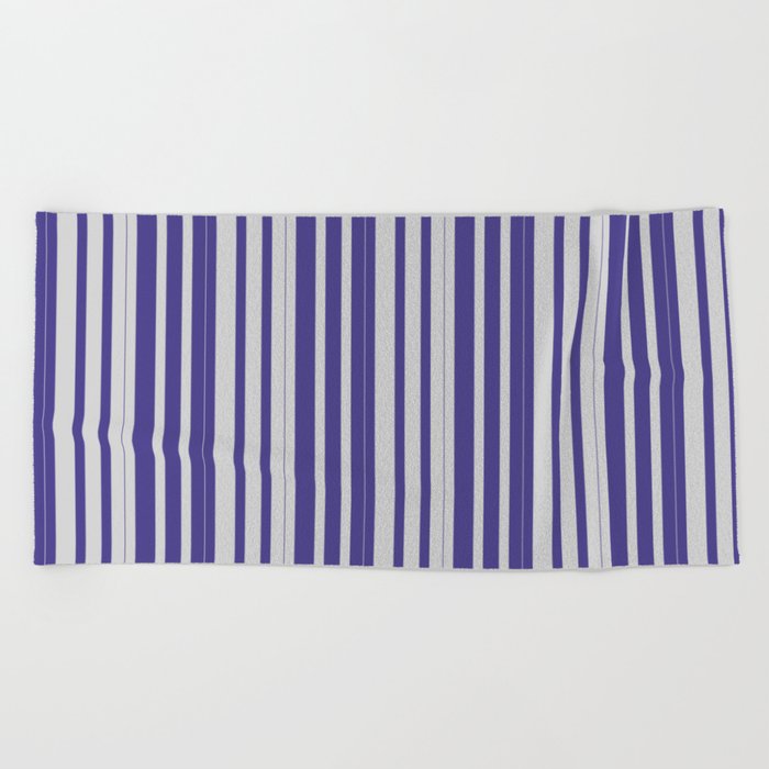 Light Gray and Dark Slate Blue Colored Lines Pattern Beach Towel