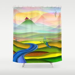 Fantasy valley naive artwork Shower Curtain
