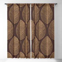 Coffee and Chocolate Golden Leaves Elegant Geometric Pattern Blackout Curtain