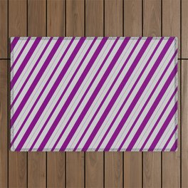 [ Thumbnail: Light Grey & Purple Colored Striped Pattern Outdoor Rug ]